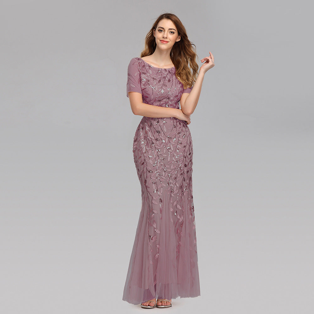 Plus Size Evening Dress Version Sequin Mesh Fishtail Slim Fit