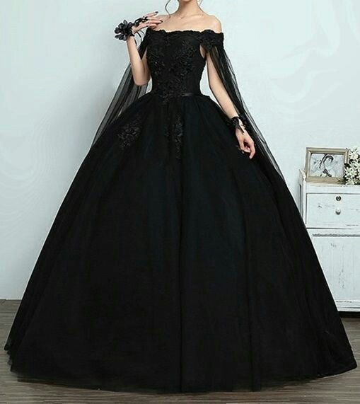 Women's Off Shoulder Quinceanera Dresses Black Ball Gown Long Sweet 16 Dress with Cape - View 2 | VelvetHem