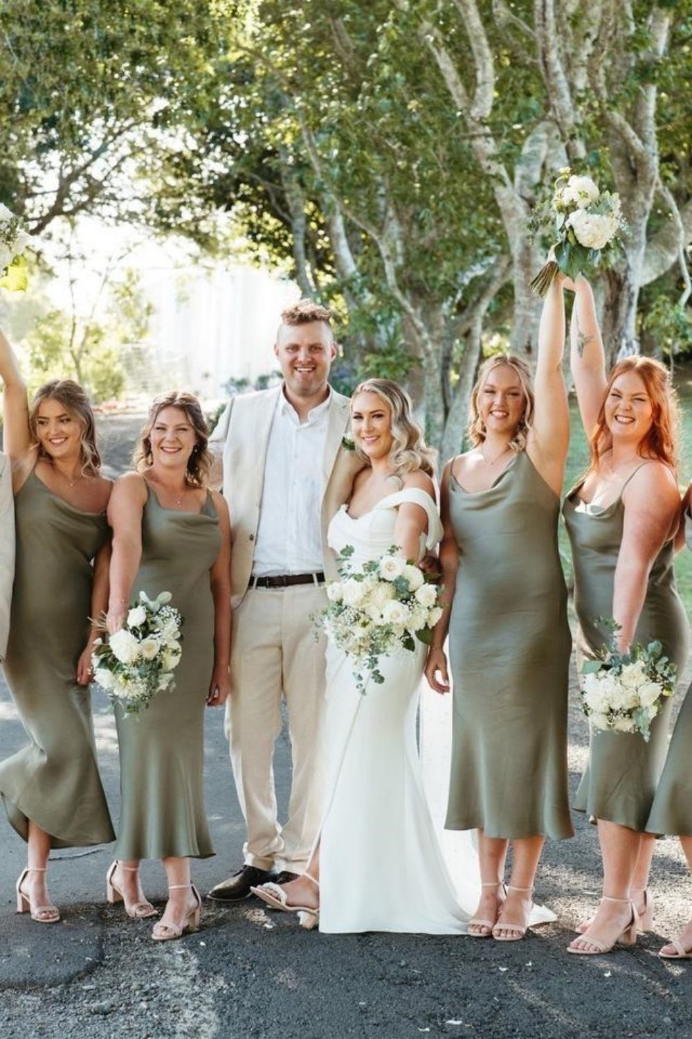 A Line Spaghetti Straps Green Tea Length Bridesmaid Dress