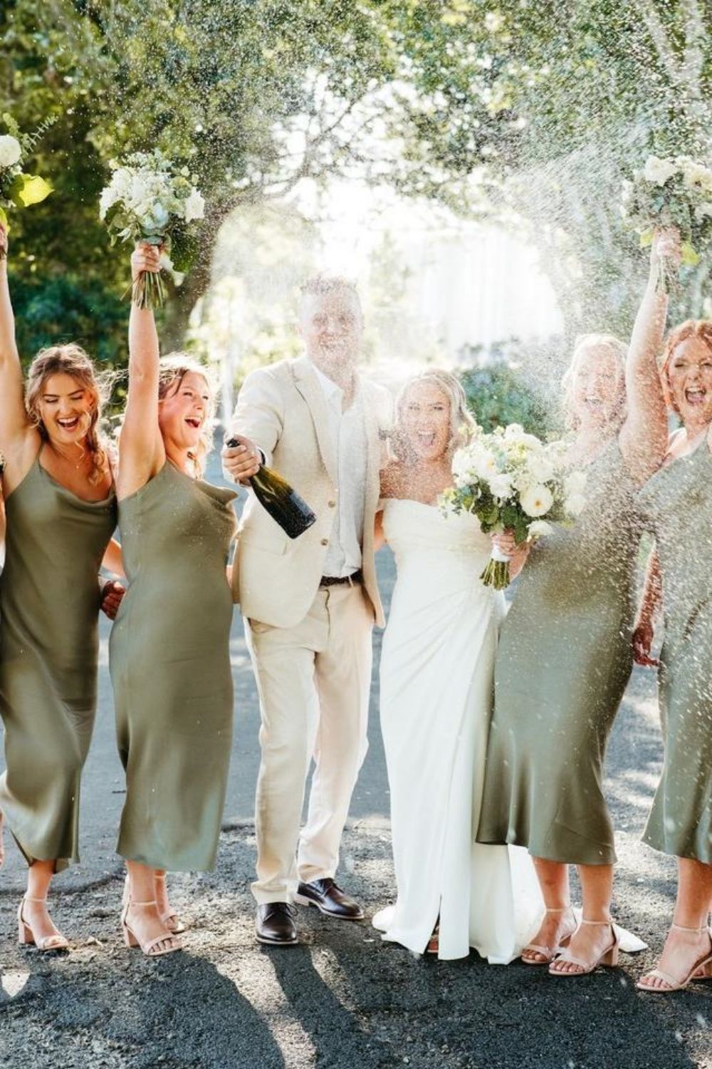 A Line Spaghetti Straps Green Tea Length Bridesmaid Dress