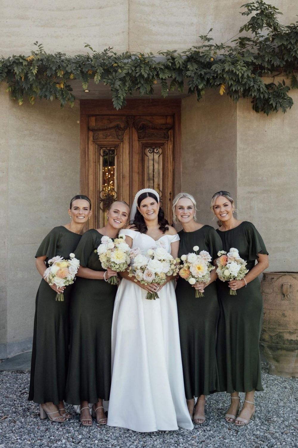 A Line Jewel Neck Dark Green Tea Length Bridesmaid Dress with Open Back - VelvetHem