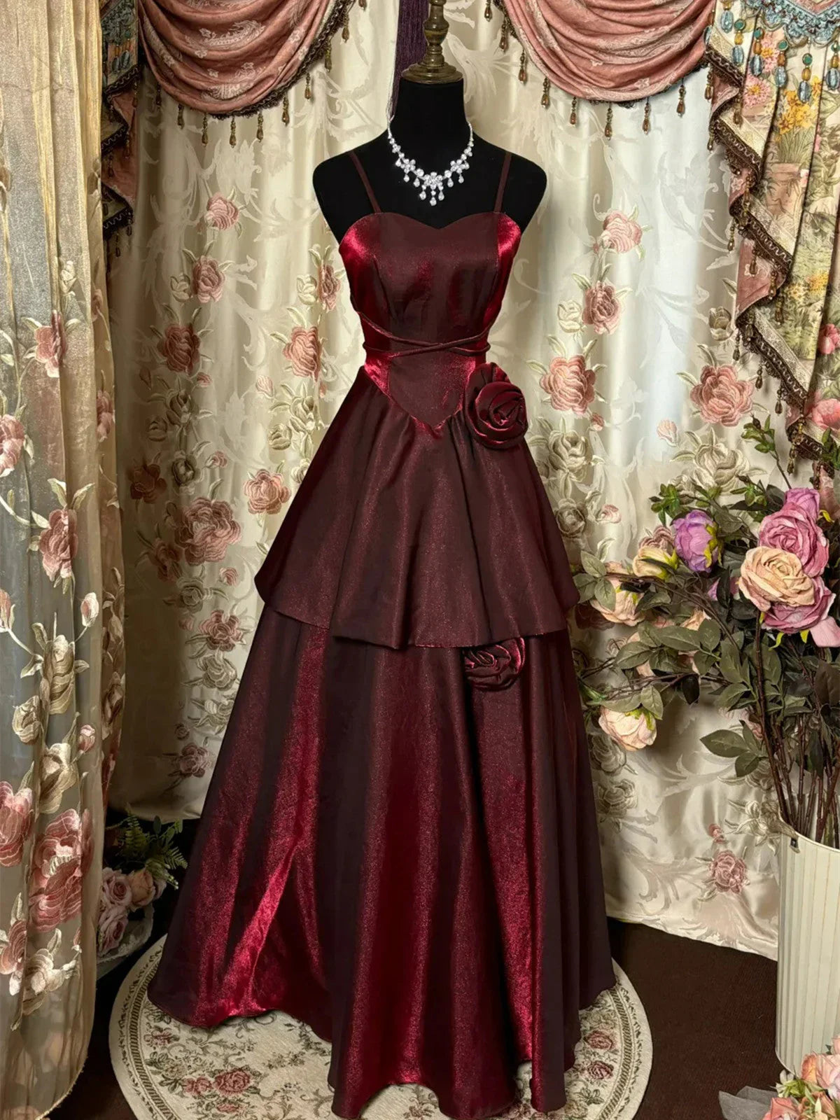 Wine Red Straps Sweetheart Vintage Style Party Dress, Wine Red Prom Dress BBD08