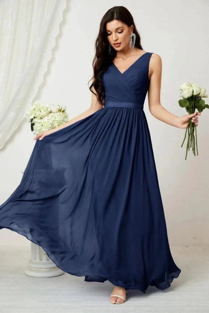 Women's Chiffon Long Bridesmaid Dresses A line Sleeveless Formal Prom Gown for Evening Party Homecoming Dresses 2808 by numbersea