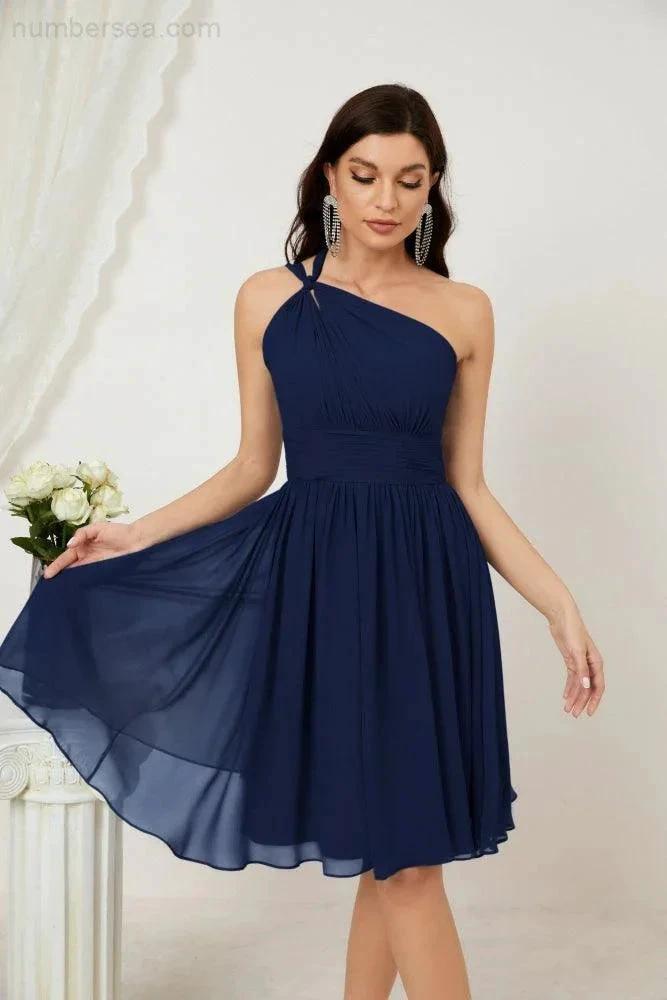 ZapDress Women Chiffon Short One Shoulder Bridesmaid Dress Formal Dresses for Party Homecoming  2804 (ZD16948)
