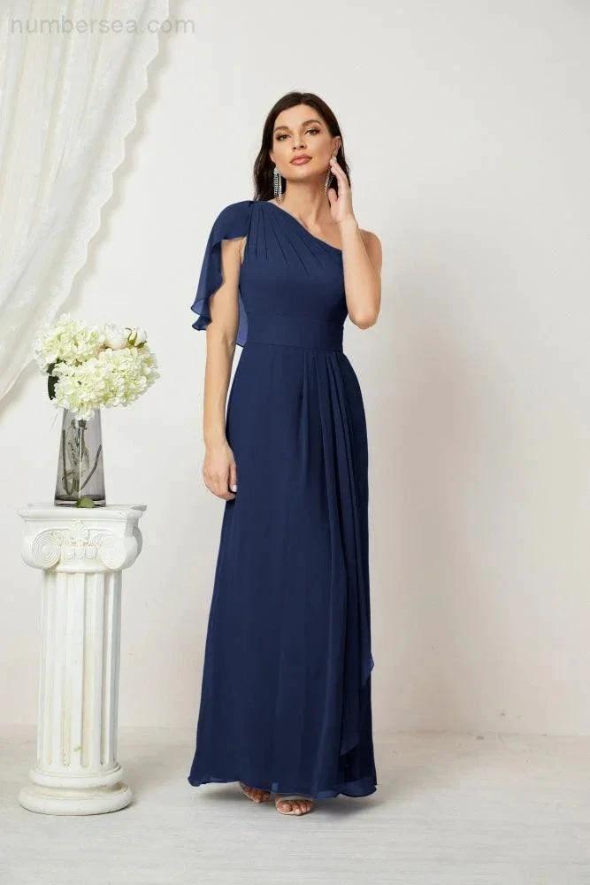 ZapDress  Chiffon Ruffled One Shoulder Long Bridesmaid Dresses A-line Formal Evening Gown Side Split 2809 (ZD17049)