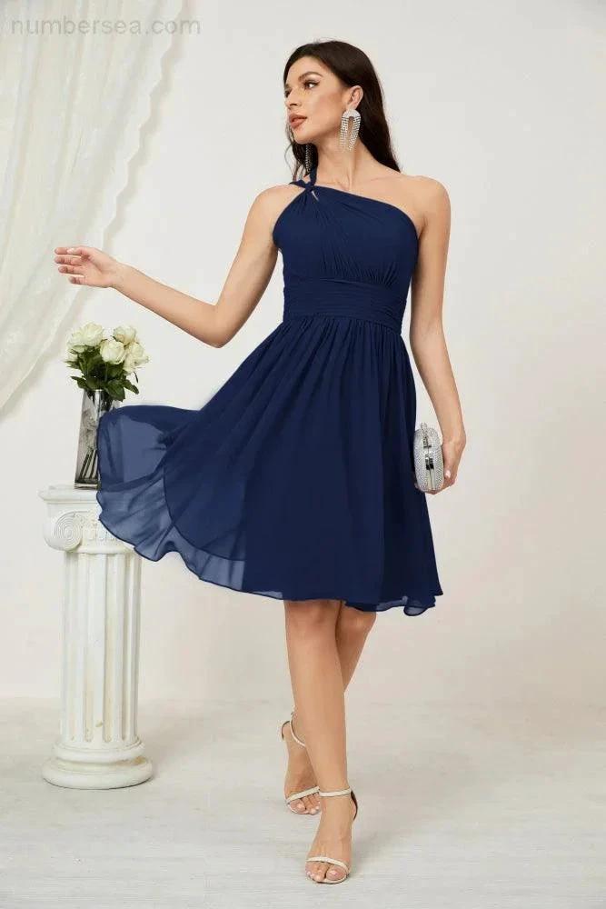 ZapDress Women Chiffon Short One Shoulder Bridesmaid Dress Formal Dresses for Party Homecoming  2804 (ZD16948)