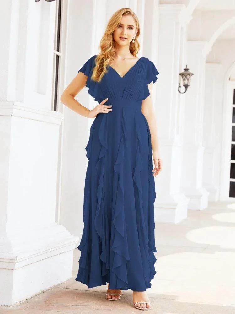 Ruffled Bridesmaid Dresses with Sleeves Long Formal Party Dress 28041 by numbersea
