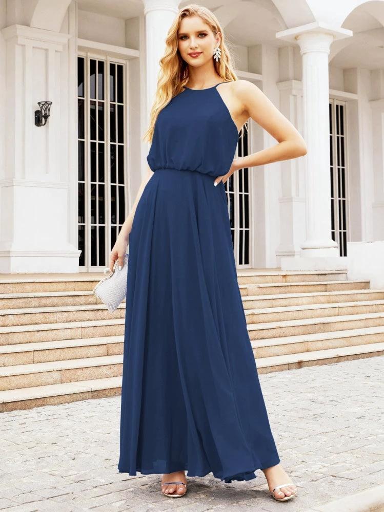Numbersea Halter Long Bridesmaid Dresses Formal A line Juniors Dress 28029 by numbersea