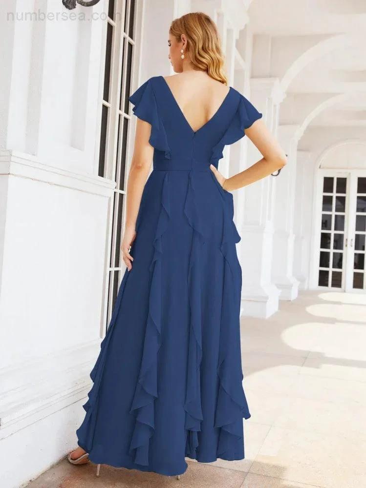 Ruffled Bridesmaid Dresses with Sleeves Long Formal Party Dress 28041 (ZD17030)
