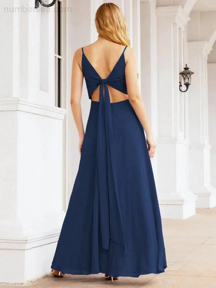 ZapDress Spaghetti Strap Bridesmaid Dresses V Neck Butterfly Back Fromal Evening Party Prom Gown 28036 (ZD17001)