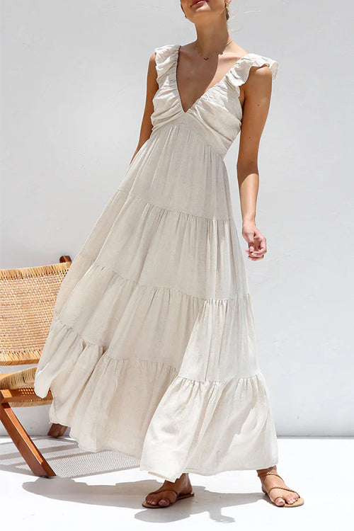 Marilyn - V - neck maxi dress with ruffle