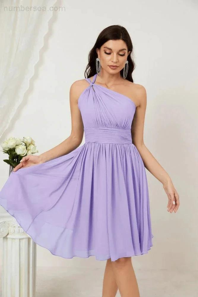 ZapDress Women Chiffon Short One Shoulder Bridesmaid Dress Formal Dresses for Party Homecoming  2804 (ZD16948)