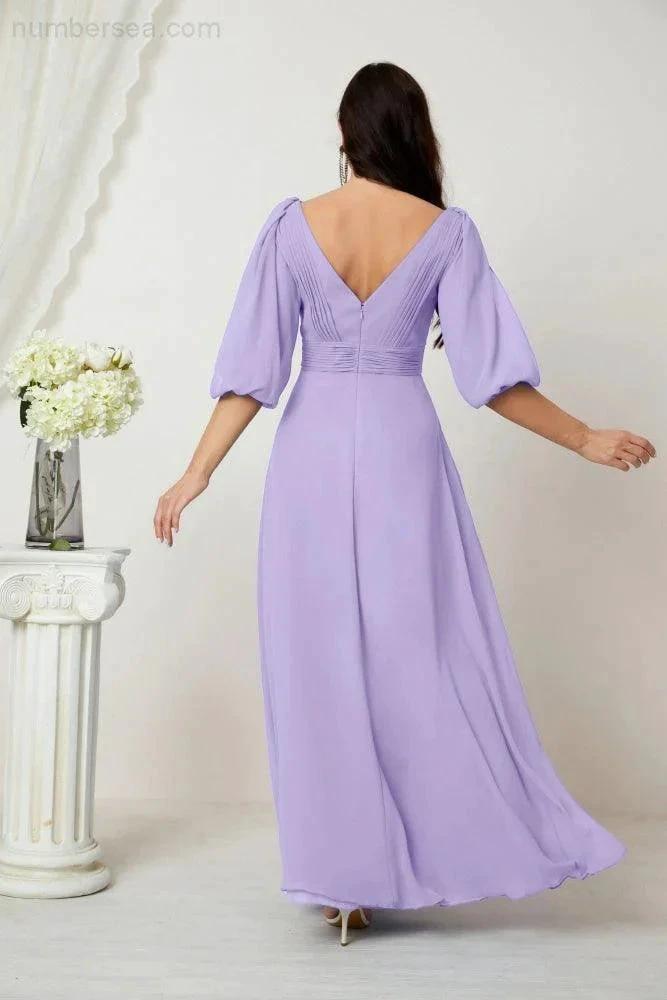 ZapDress  Formal Prom Gown Women V-Neck Chiffon Bridesmaid Dresses Long Bishop Sleeve Party Dress 2807 (ZD17027)