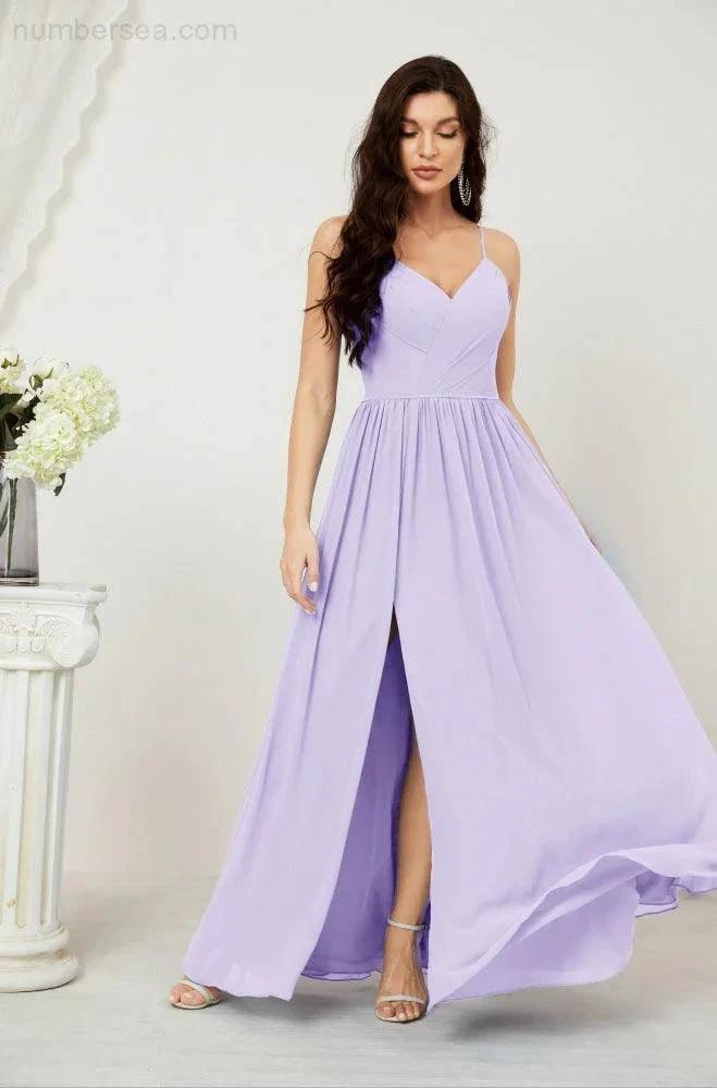 ZapDress  Neck Bridesmaid Dresses Chiffon Long Spaghetti A-line Formal Prom Gown for Wedding Party Evening 2801 (ZD16961)