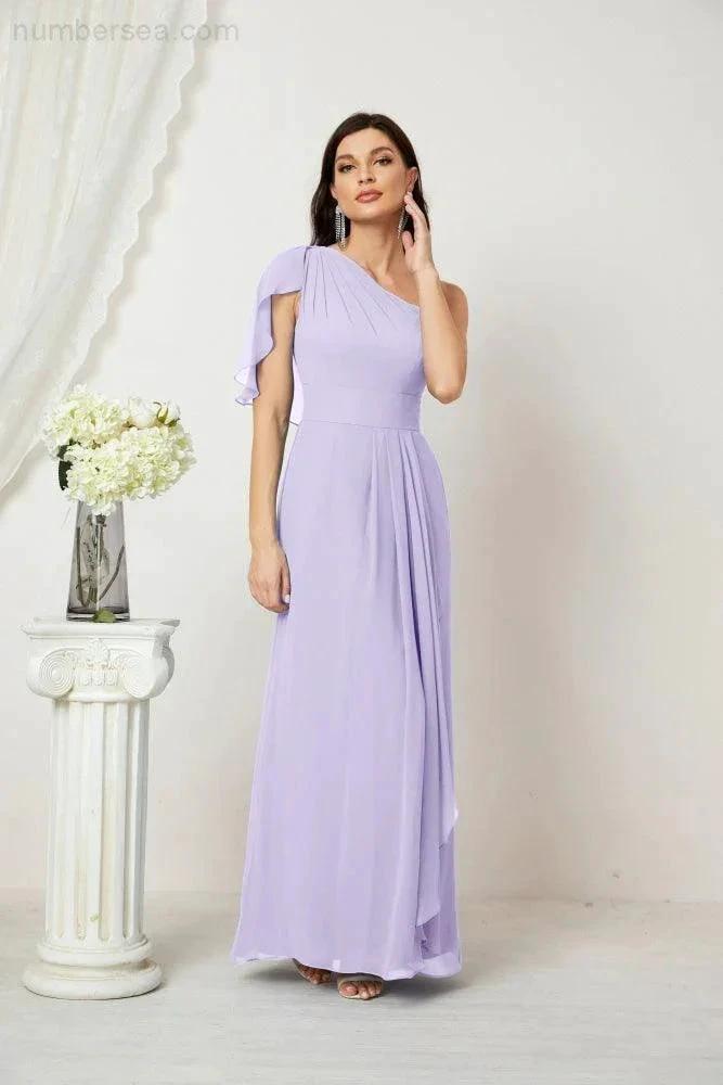 ZapDress  Chiffon Ruffled One Shoulder Long Bridesmaid Dresses A-line Formal Evening Gown Side Split 2809 (ZD17049)