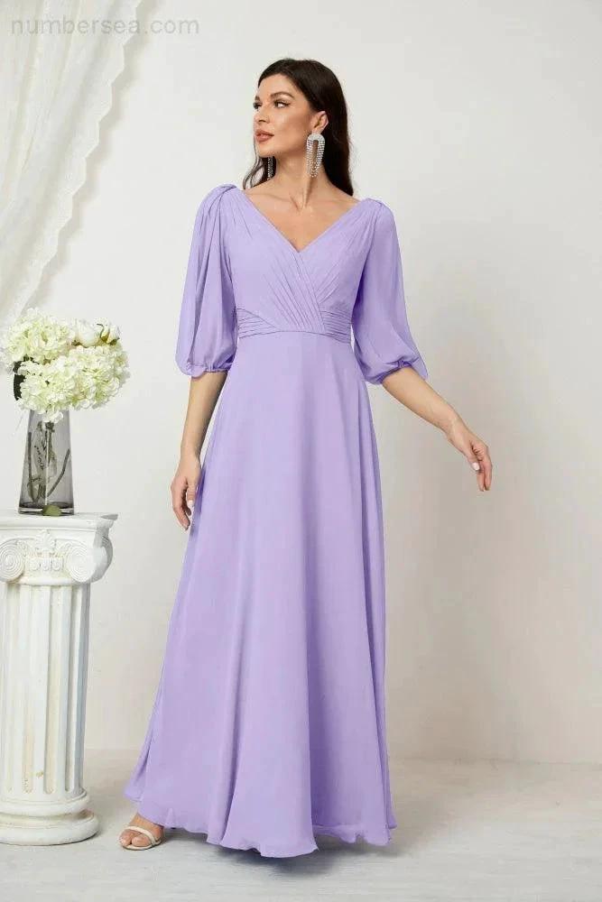ZapDress  Formal Prom Gown Women V-Neck Chiffon Bridesmaid Dresses Long Bishop Sleeve Party Dress 2807 (ZD17027)