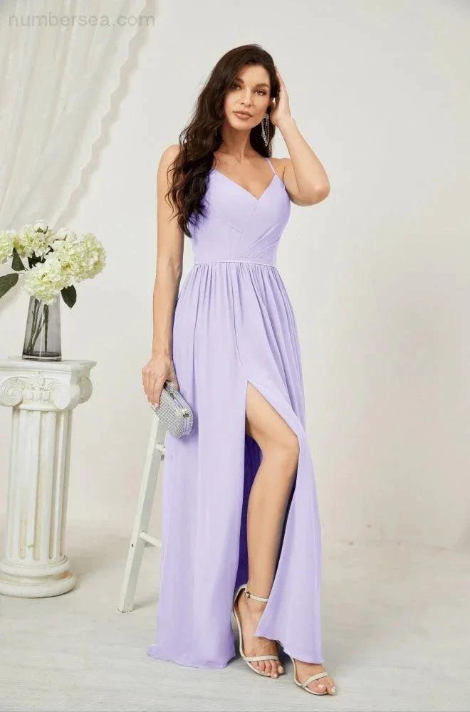 ZapDress  Neck Bridesmaid Dresses Chiffon Long Spaghetti A-line Formal Prom Gown for Wedding Party Evening 2801 (ZD16961)
