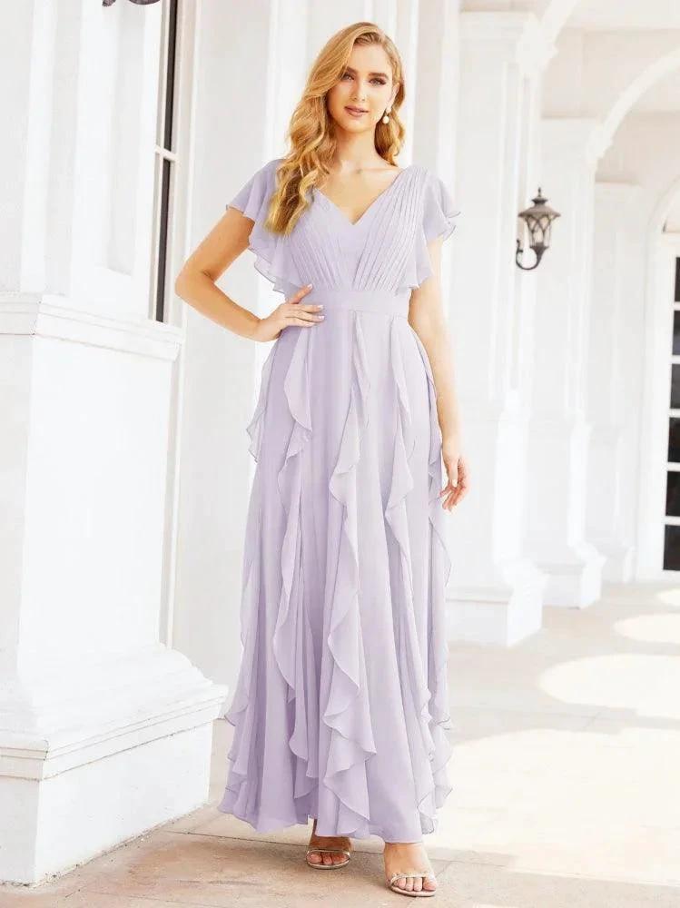 Ruffled Bridesmaid Dresses with Sleeves Long Formal Party Dress 28041 by numbersea