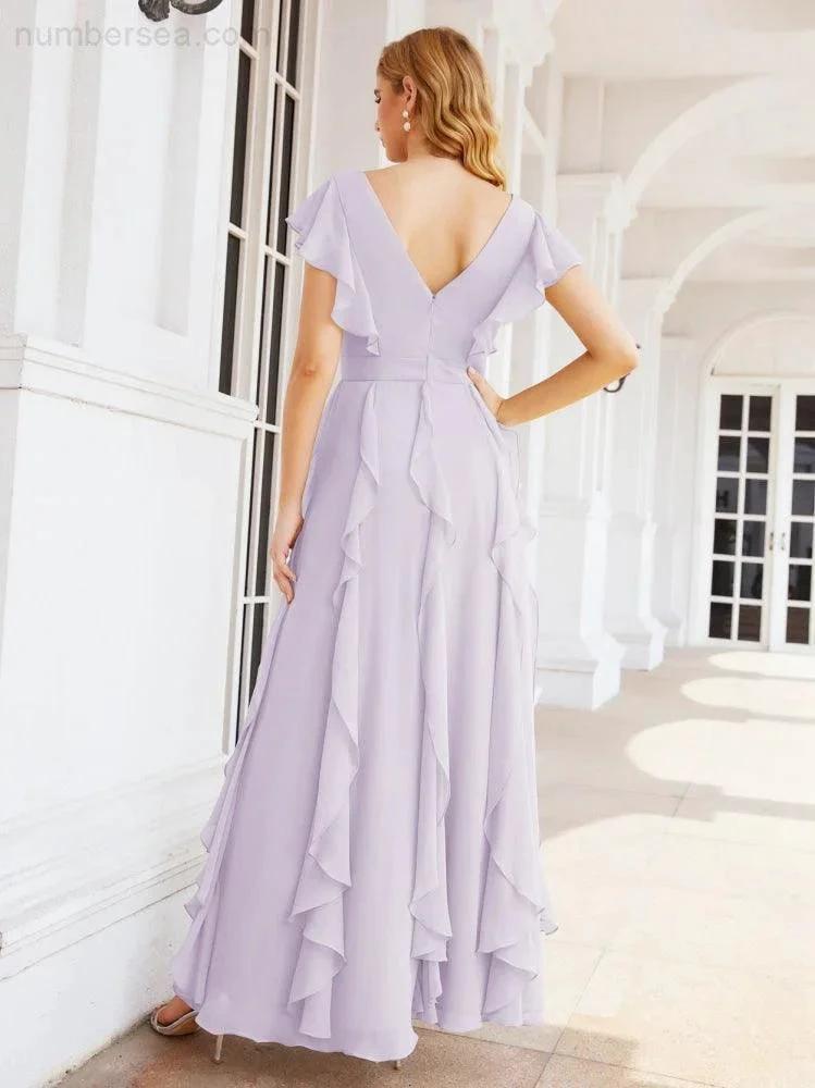 Ruffled Bridesmaid Dresses with Sleeves Long Formal Party Dress 28041 (ZD17030)