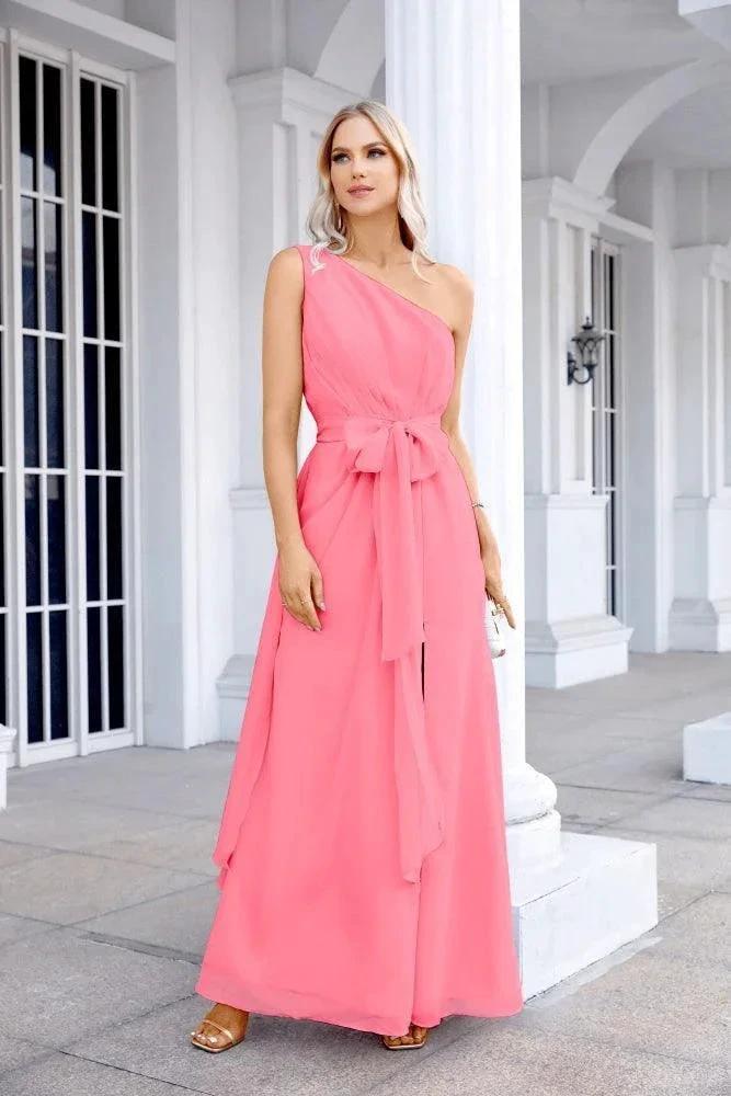 Ladies Chiffon One Shoulder Bridesmaid Evening Dress Wedding Party Evening Dress 28133 by numbersea