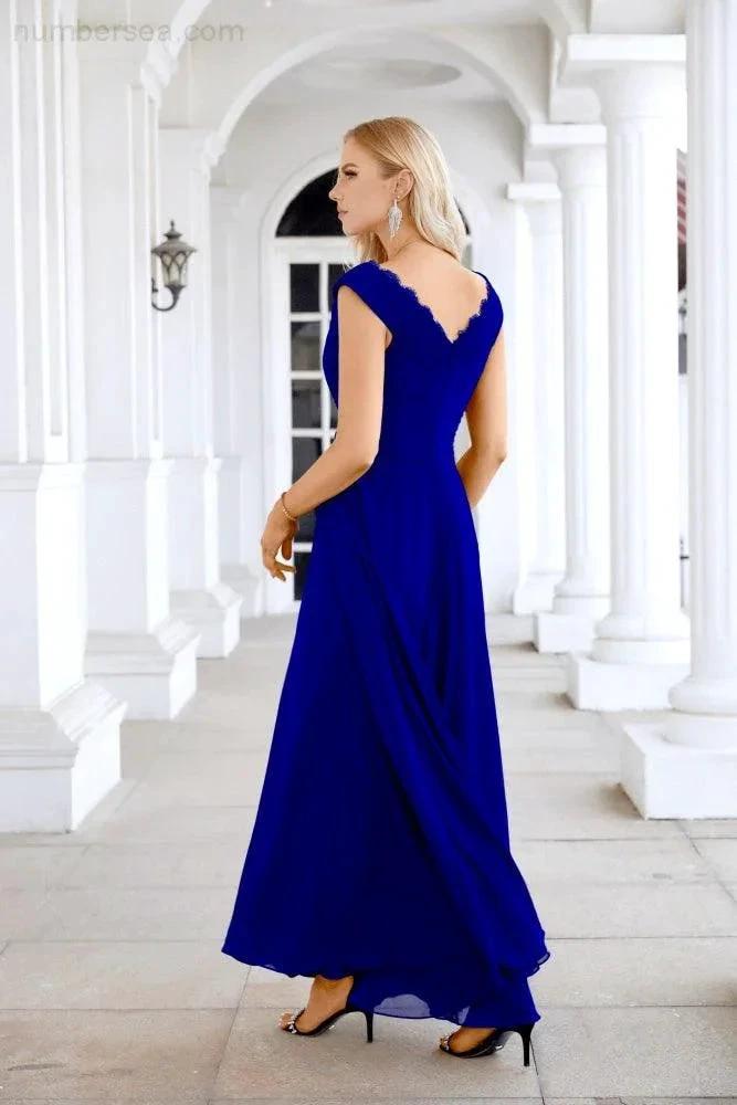 Ladies Chiffon V Neck Sleeveless Floor Length Bridesmaid Evening Dress Wedding Party Evening Dress 28126 (ZD16989)