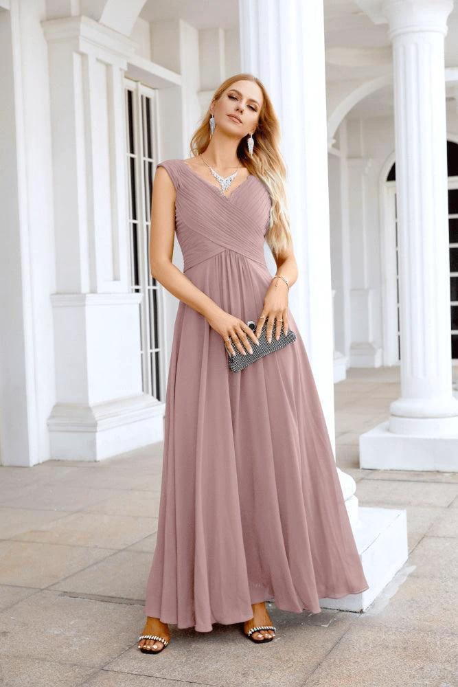 Ladies Chiffon V Neck Sleeveless Floor Length Bridesmaid Evening Dress Wedding Party Evening Dress 28126 by numbersea