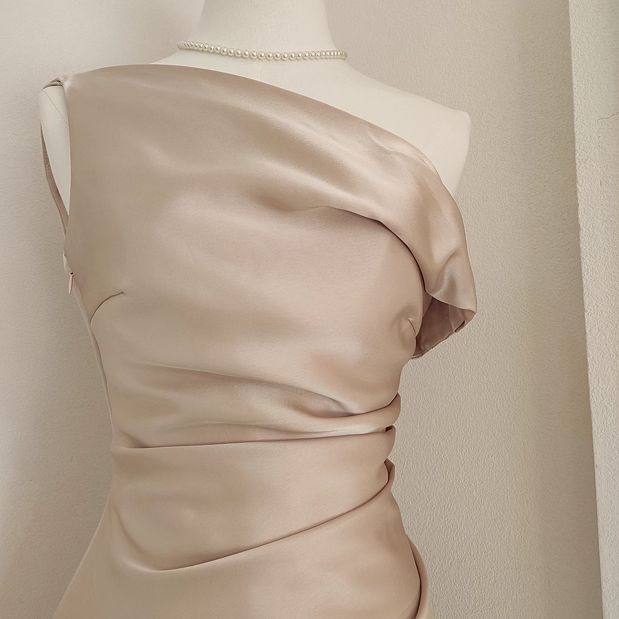 Sexy Sheath Boat Sleeveless Champagne Satin Party Dress Holiday Dresses - View 5 | VelvetHem