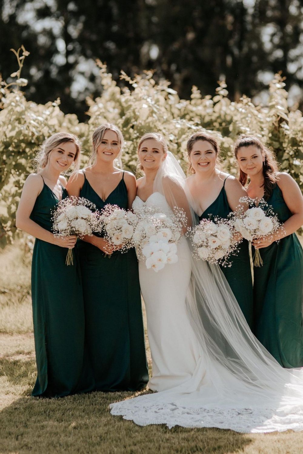 A Line Spaghetti Straps Green Long Bridesmaid Dress with Split Front