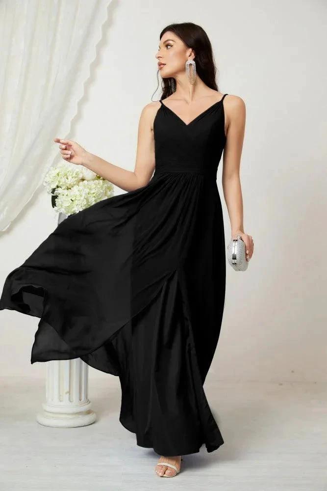 Numbersea Chiffon V-Neck Bridesmaid Dress Spaghetti Strap Long Formal Party Prom Gowns with Slit 28010 by numbersea