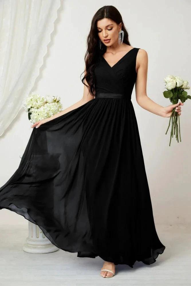Women's Chiffon Long Bridesmaid Dresses A line Sleeveless Formal Prom Gown for Evening Party Homecoming Dresses 2808 by numbersea
