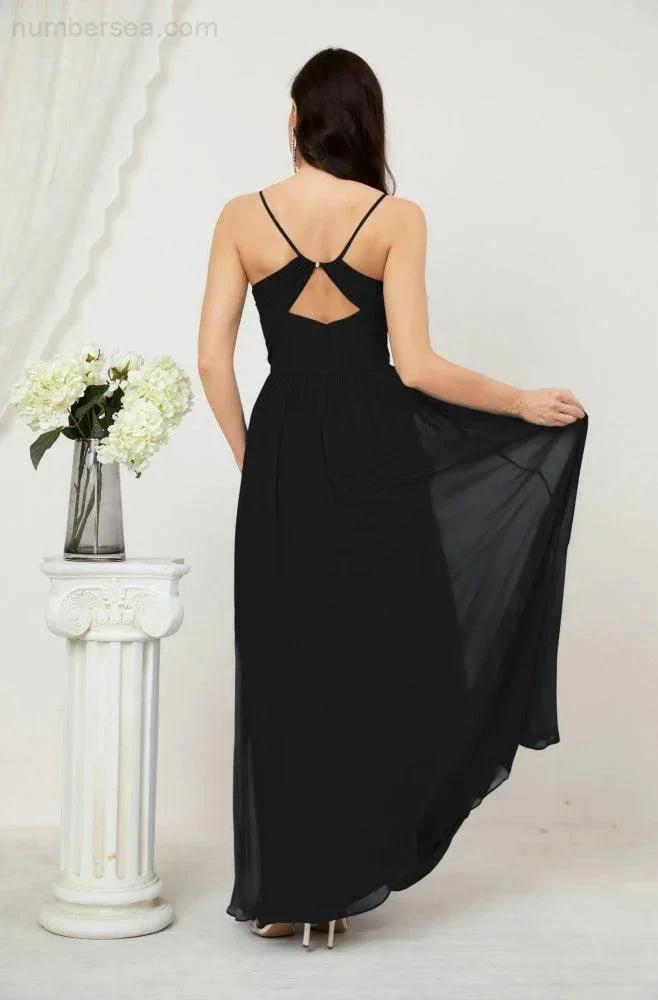 ZapDress  Neck Bridesmaid Dresses Chiffon Long Spaghetti A-line Formal Prom Gown for Wedding Party Evening 2801 (ZD16961)