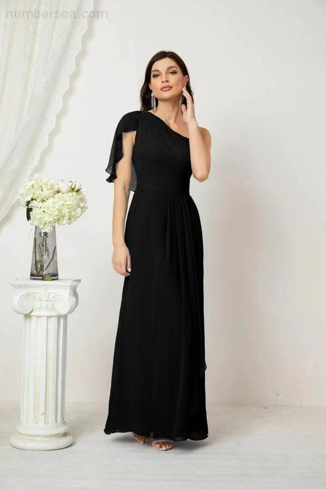 ZapDress  Chiffon Ruffled One Shoulder Long Bridesmaid Dresses A-line Formal Evening Gown Side Split 2809 (ZD17049)