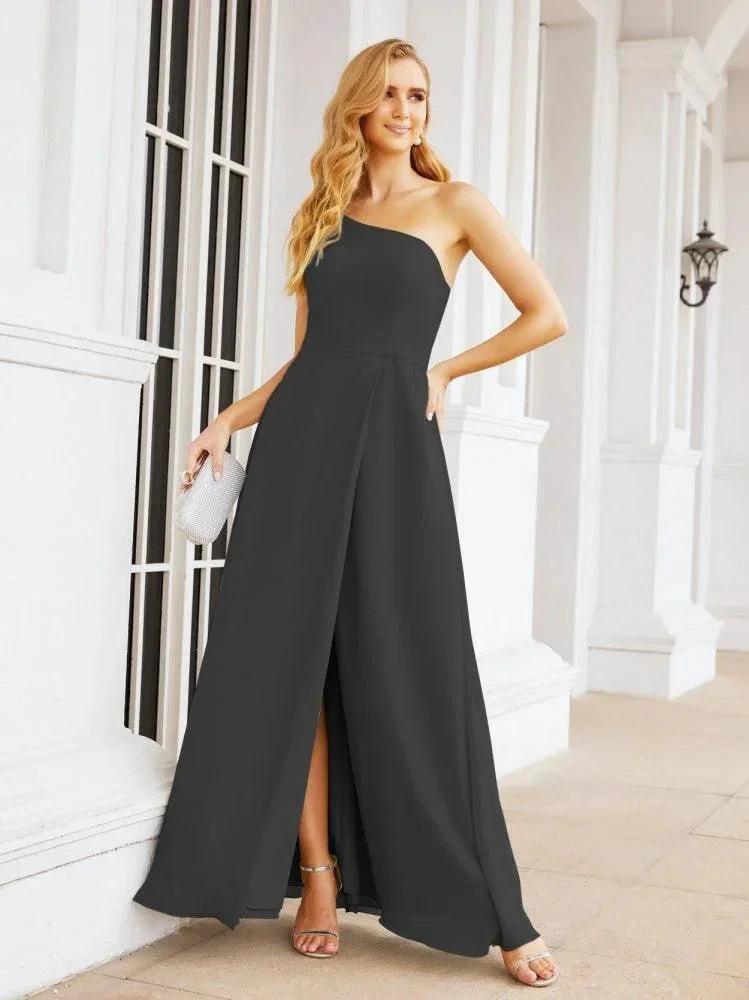 Numbersea Women's One Shoulder Formal Prom Gowns for Mother of The Bride Side Slit Bridesmaid Dresses 28052 by numbersea