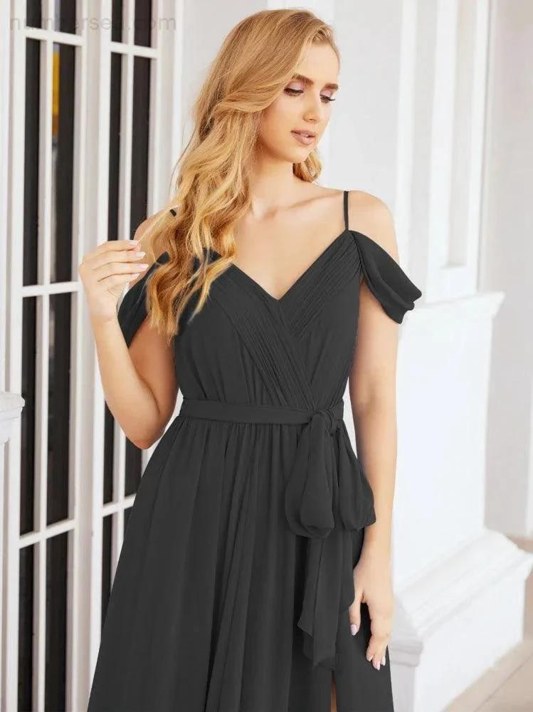 ZapDress Off The Shoulder Chiffon Bridesmaid Dress Long Formal Graduation Gown with Cowl Back 28069 (ZD17004)