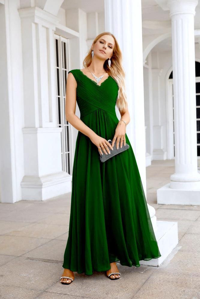 Ladies Chiffon V Neck Sleeveless Floor Length Bridesmaid Evening Dress Wedding Party Evening Dress 28126 by numbersea