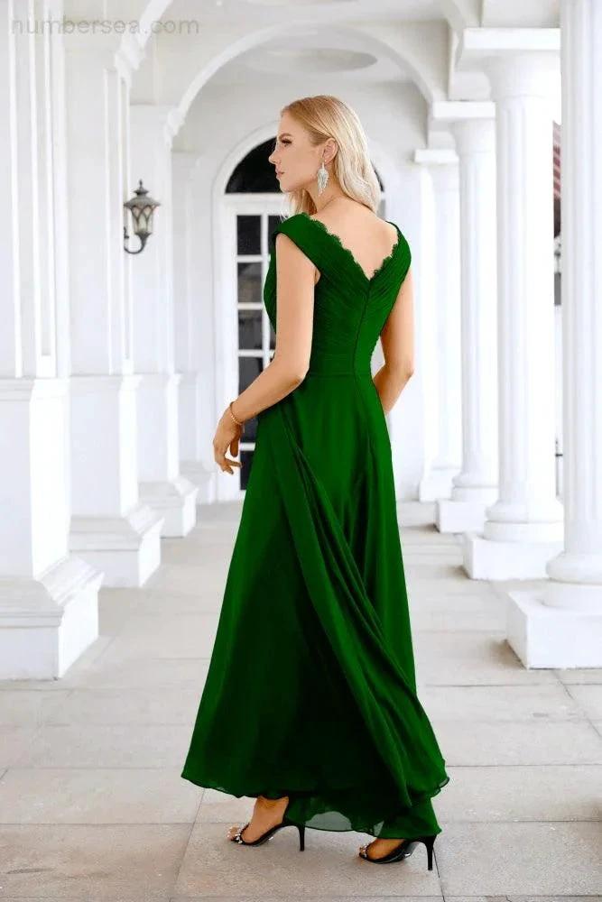 Ladies Chiffon V Neck Sleeveless Floor Length Bridesmaid Evening Dress Wedding Party Evening Dress 28126 (ZD16989)