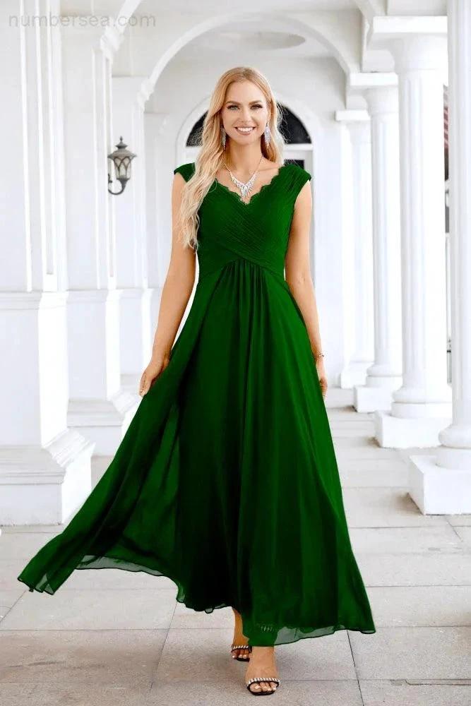 Ladies Chiffon V Neck Sleeveless Floor Length Bridesmaid Evening Dress Wedding Party Evening Dress 28126 (ZD16989)