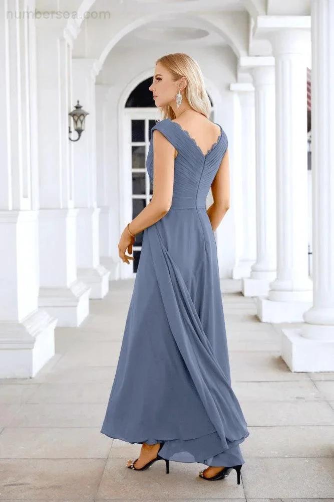Ladies Chiffon V Neck Sleeveless Floor Length Bridesmaid Evening Dress Wedding Party Evening Dress 28126 (ZD16989)