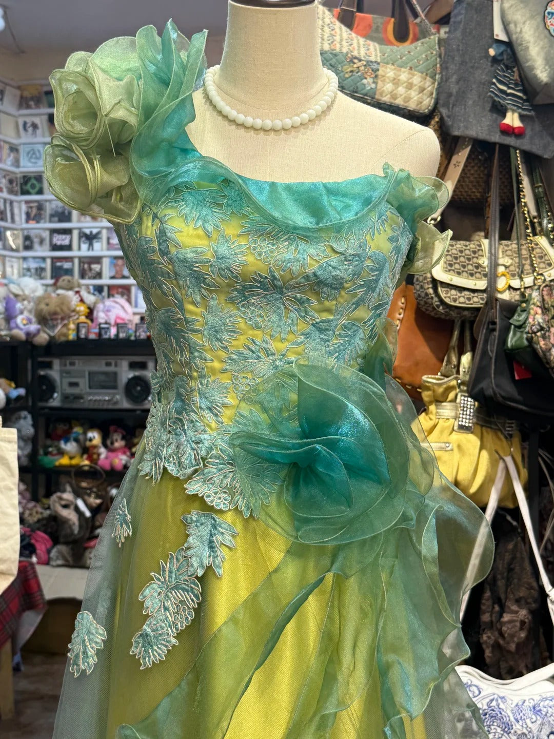 Beautiful Yellow-Green A-Line One-Shoulder Tulle Long Prom Dress Evening Dress
