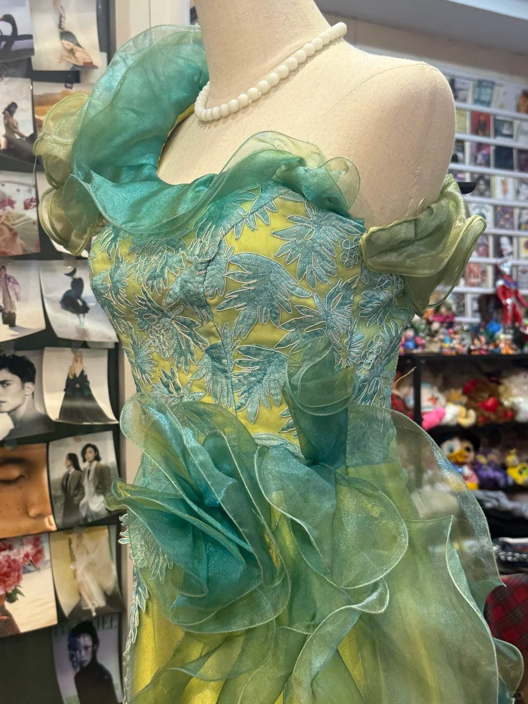 Beautiful Yellow-Green A-Line One-Shoulder Tulle Long Prom Dress Evening Dress