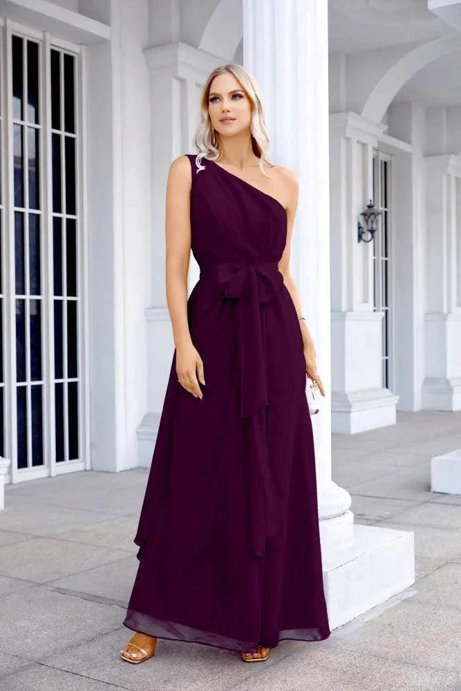 Ladies Chiffon One Shoulder Bridesmaid Evening Dress Wedding Party Evening Dress 28133 by numbersea