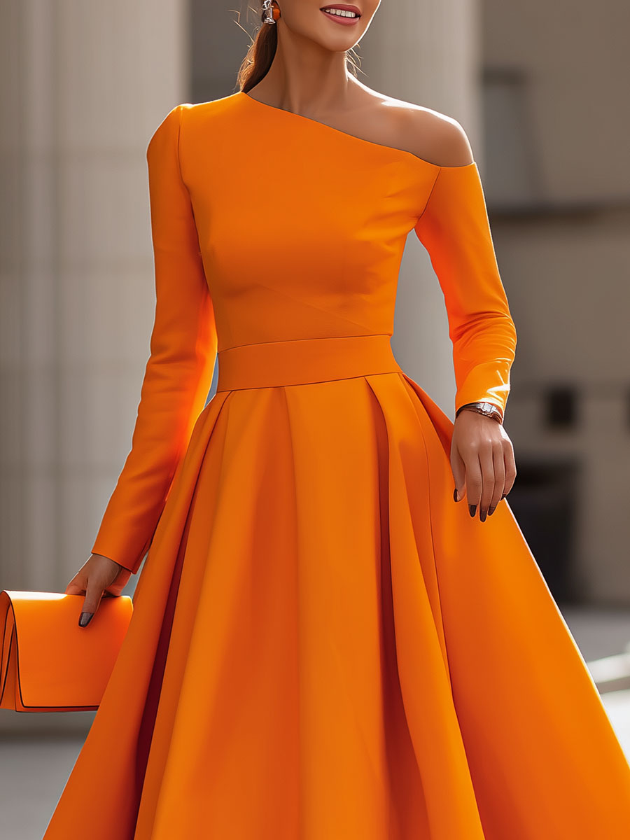 Radiant Elegance Sophisticated Long-Sleeve Dress With Flair