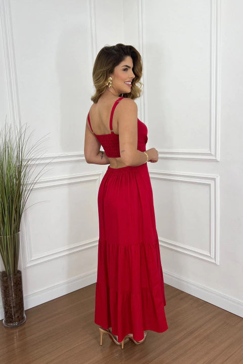 Margarita Minimalist , Versatile Solid Colored Midi Dress with Spaghetti Straps Boutique Collection