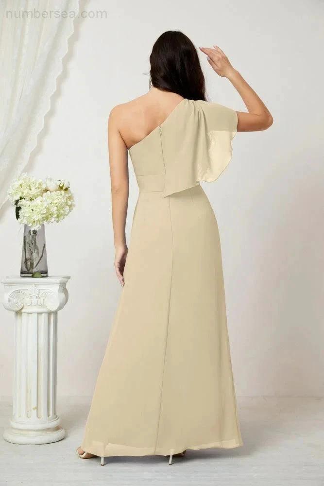 ZapDress  Chiffon Ruffled One Shoulder Long Bridesmaid Dresses A-line Formal Evening Gown Side Split 2809 (ZD17049)