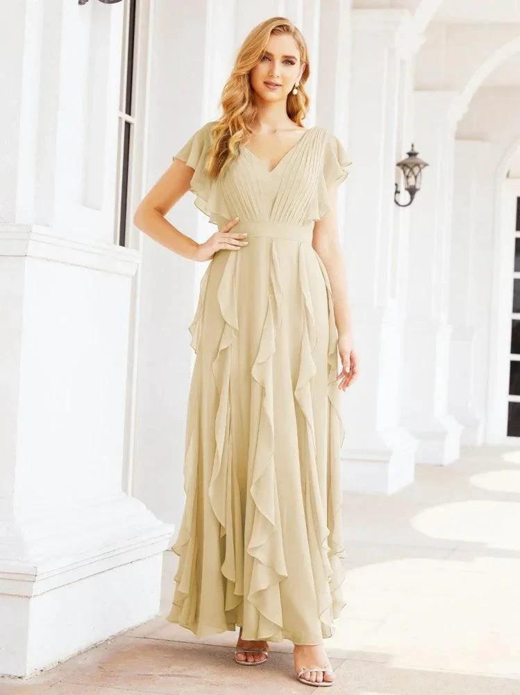 Ruffled Bridesmaid Dresses with Sleeves Long Formal Party Dress 28041 by numbersea