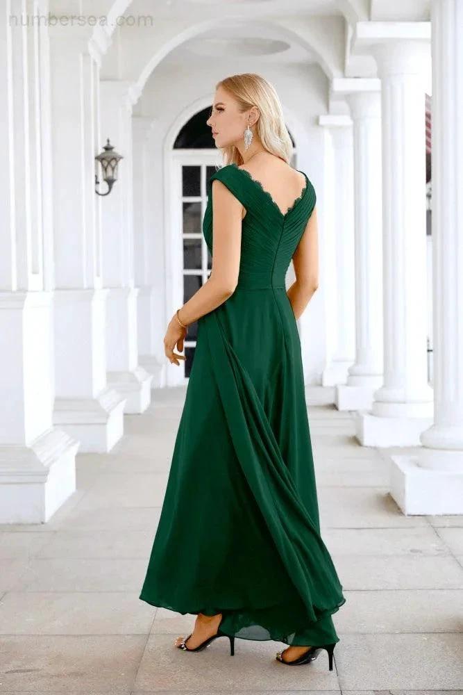 Ladies Chiffon V Neck Sleeveless Floor Length Bridesmaid Evening Dress Wedding Party Evening Dress 28126 (ZD16989)