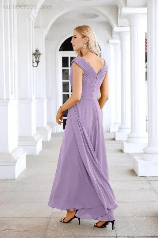 Ladies Chiffon V Neck Sleeveless Floor Length Bridesmaid Evening Dress Wedding Party Evening Dress 28126 (ZD16989)
