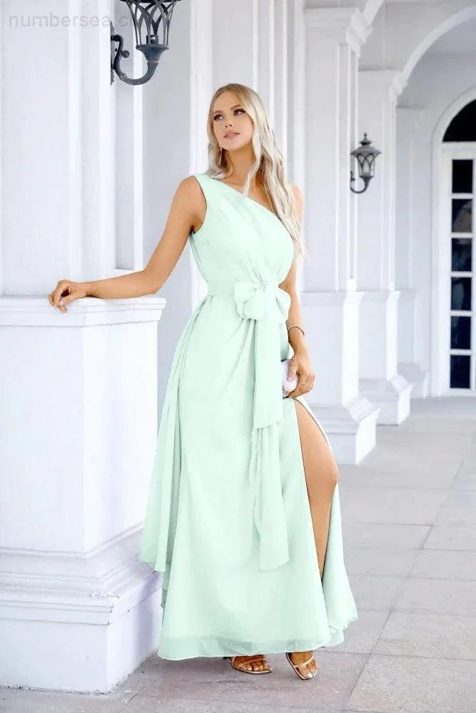 Ladies Chiffon One Shoulder Bridesmaid Evening Dress Wedding Party Evening Dress 28133 (ZD17003)