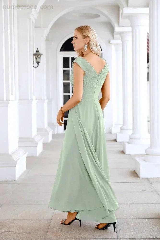 Ladies Chiffon V Neck Sleeveless Floor Length Bridesmaid Evening Dress Wedding Party Evening Dress 28126 (ZD16989)
