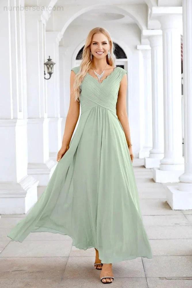 Ladies Chiffon V Neck Sleeveless Floor Length Bridesmaid Evening Dress Wedding Party Evening Dress 28126 (ZD16989)